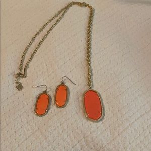 Kendra Scott necklace and earrings in soft orange